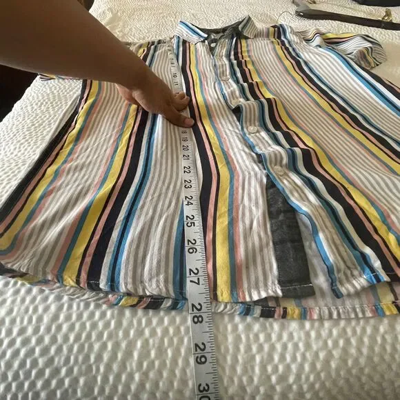 Nova Men's Short Sleeve Button Down Shirt Vertical Striped Multi-Color Slim M - Picture 5 of 8